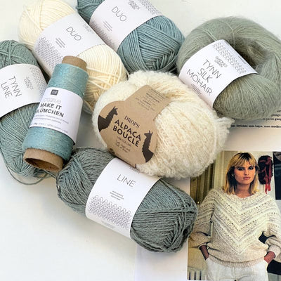 Strikkekit Retro strikbluse med skråstriber inkl. gratis opskrift - KreStoffer