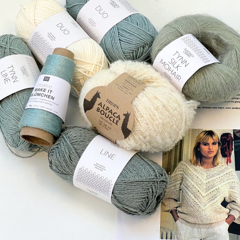 Strikkekit Retro strikbluse med skråstriber inkl. gratis opskrift - KreStoffer