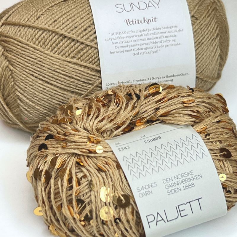 Strikkekit Maggie vest fra PetiteKnit i Sunday og Paljett garn