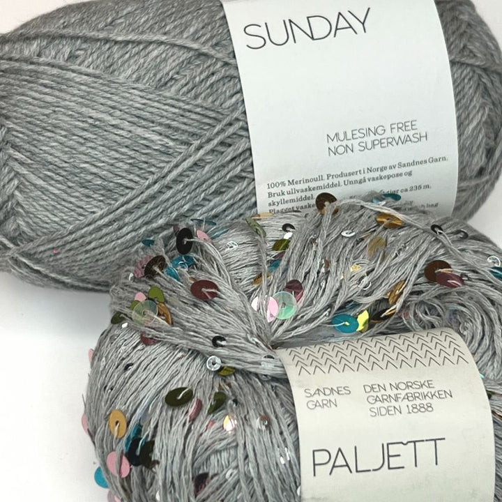 Strikkekit Maggie vest fra PetiteKnit i Sunday og Paljett garn