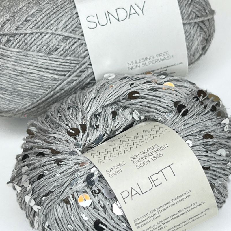 Strikkekit Maggie vest fra PetiteKnit i Sunday og Paljett garn