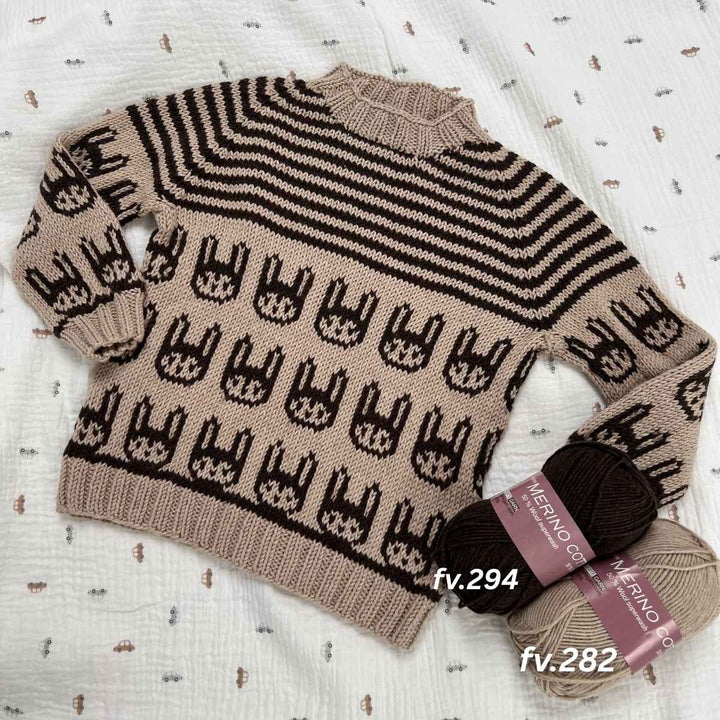 Strikkekit 1885 Sweater med kaniner i Merino Cotton fra Hjertegarn
