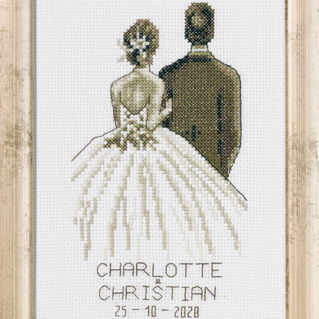 Broderikit Billede med tone i tone bryllup fra Permin