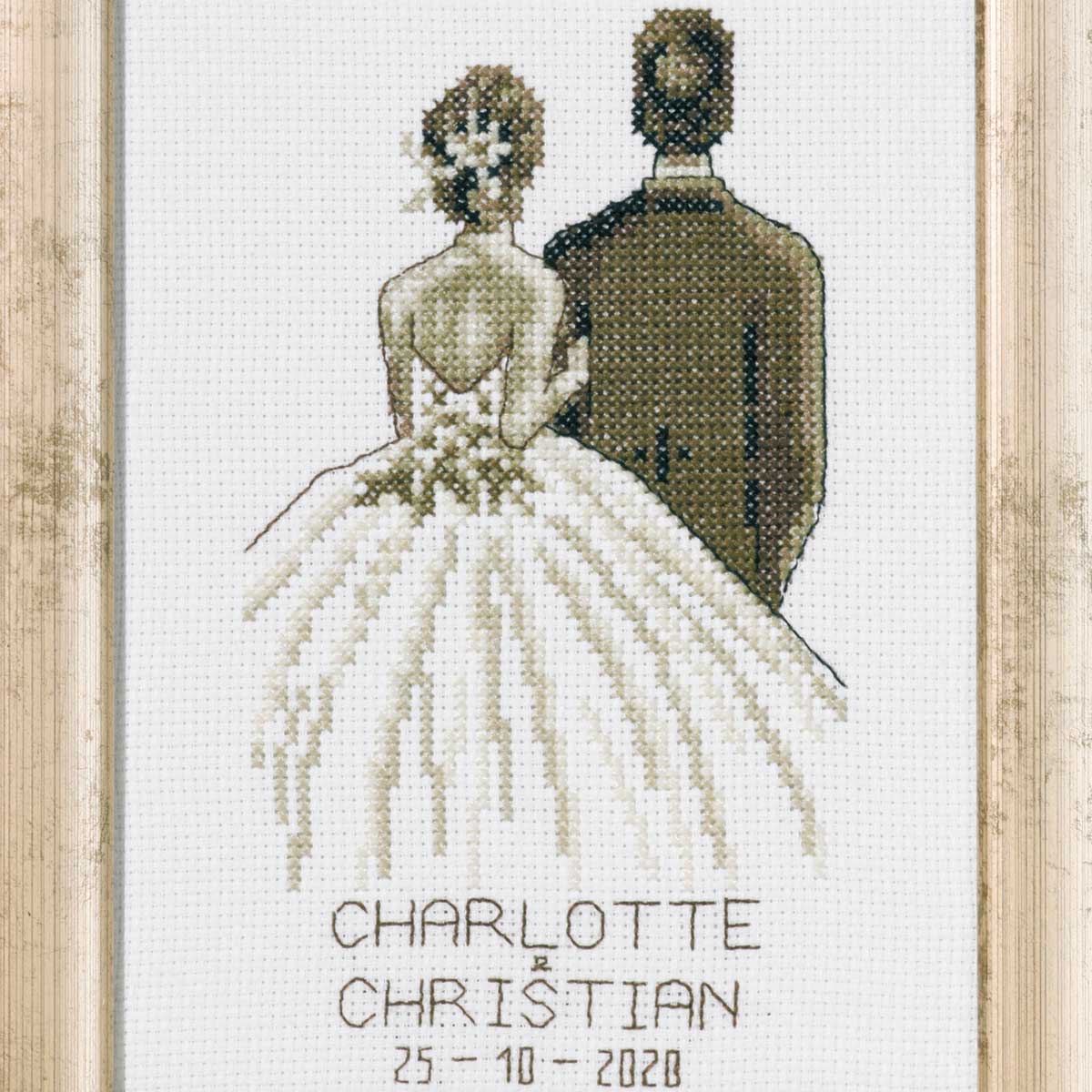 Broderikit Billede med tone i tone bryllup fra Permin