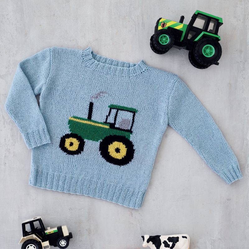 Strikkekit Bluse med stor traktor til børn 8934104 i Lana Cotton 212