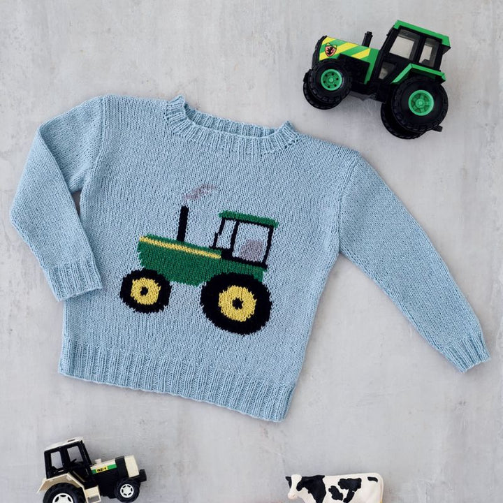 Strikkekit Bluse med stor traktor til børn 8934104 i Lana Cotton 212