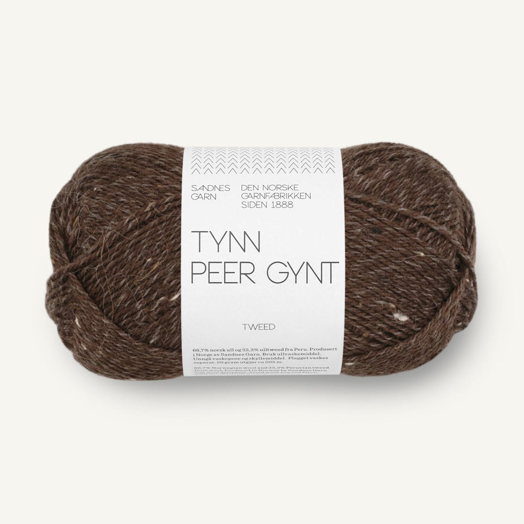 Tynd Peer Gynt garn fra Sandnes Garn Mørk brun m natur tweed