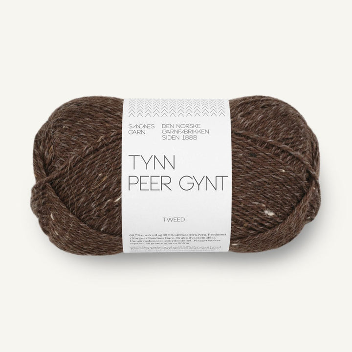 Tynd Peer Gynt garn fra Sandnes Garn Mørk brun m natur tweed