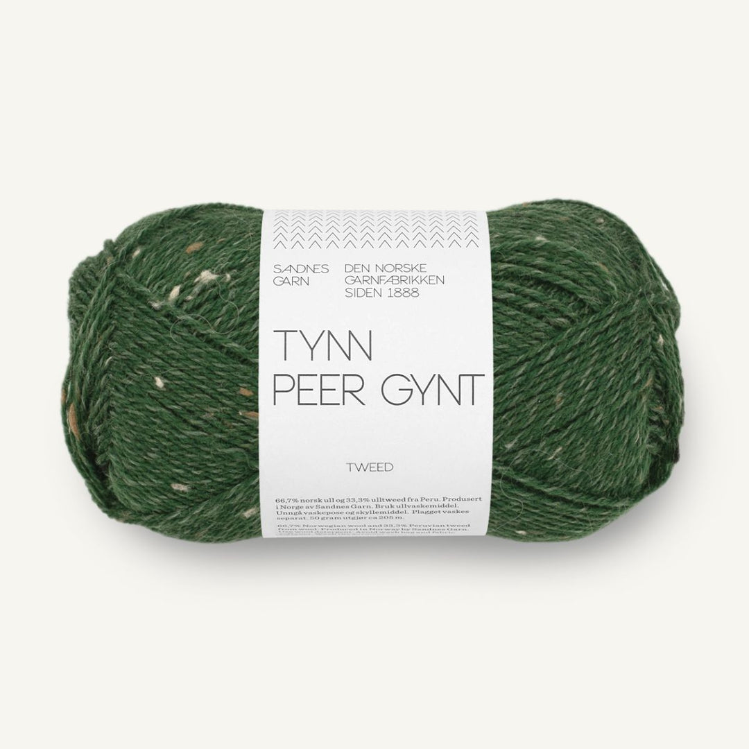 Tynd Peer Gynt garn fra Sandnes Garn Skovgrøn med natur tweed