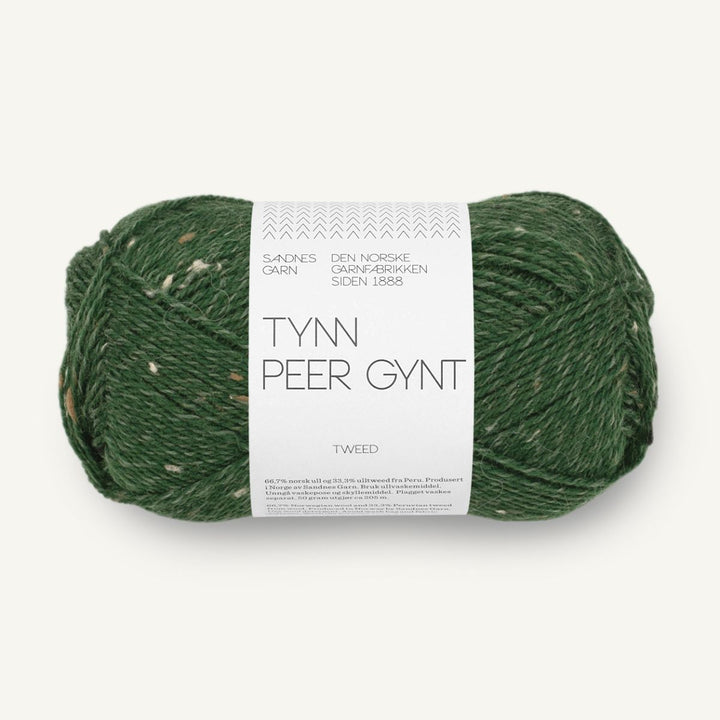 Tynd Peer Gynt garn fra Sandnes Garn Skovgrøn med natur tweed