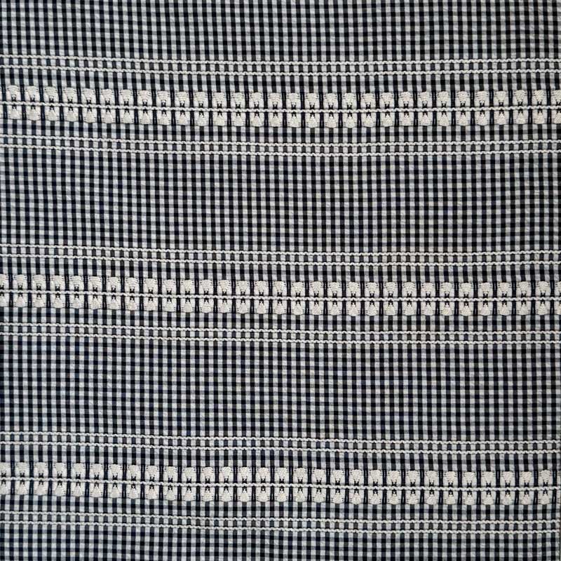 Vævet bomuld med tern og broderi i marine - KreStoffer