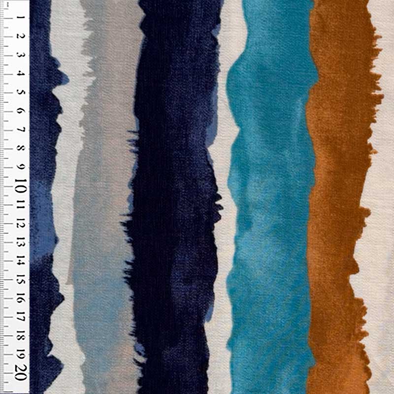 Fast viscose med malede striber i blå/rust/grå