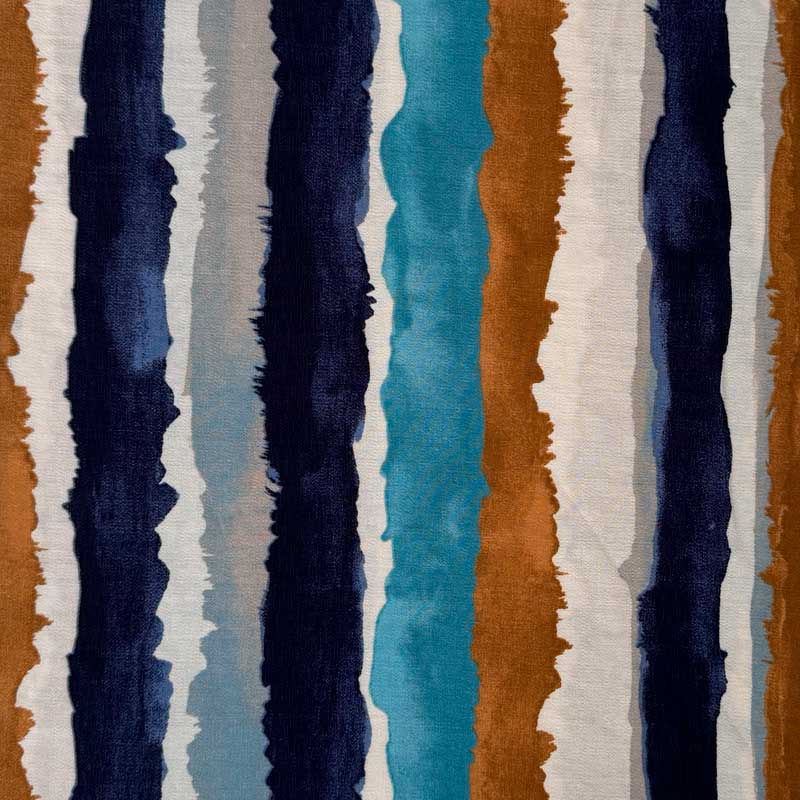 Fast viscose med malede striber i blå/rust/grå