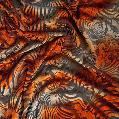 Velour ausbrenner mønster Tigerrose - KreStoffer