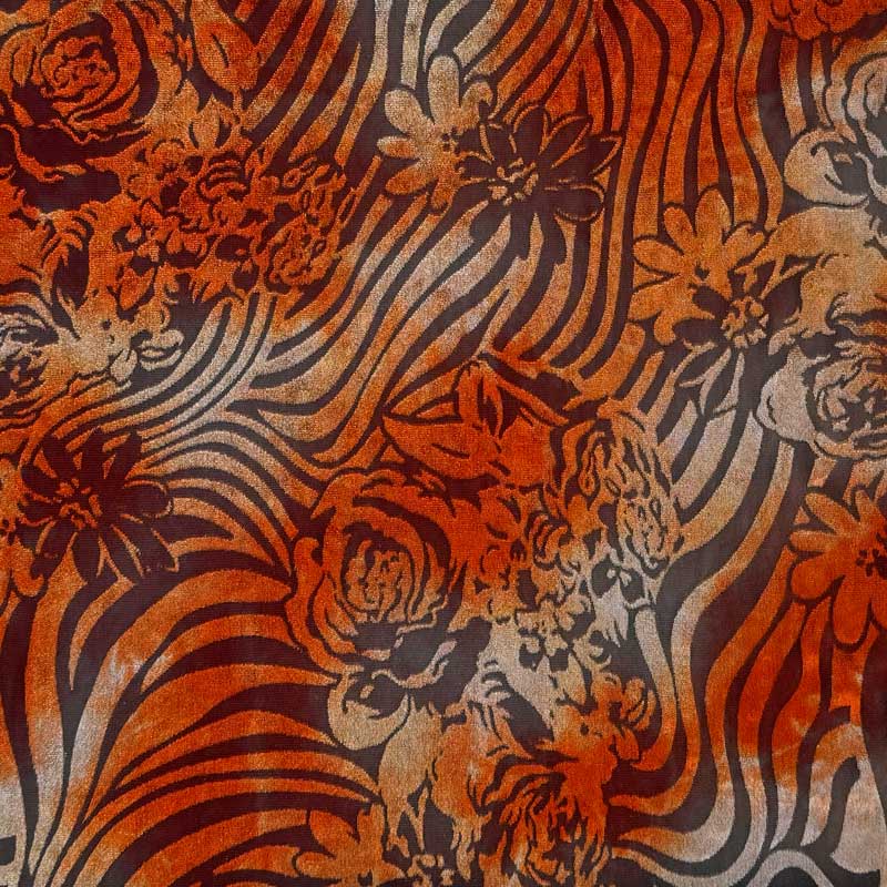 Velour ausbrenner mønster Tigerrose - KreStoffer