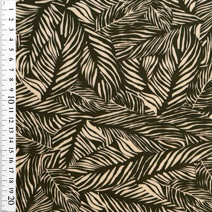 Fast viscose med blad print i natur og grøn