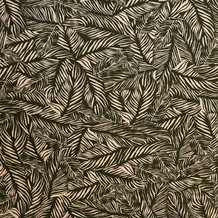 Fast viscose med blad print i natur og grøn