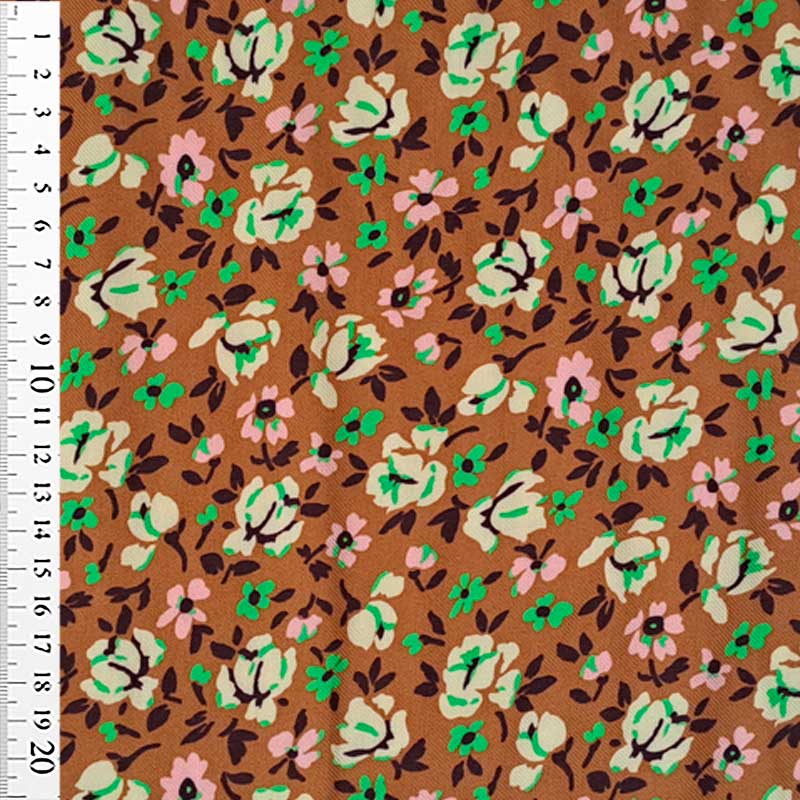 Fast viscose med små blomster i gul og rosa