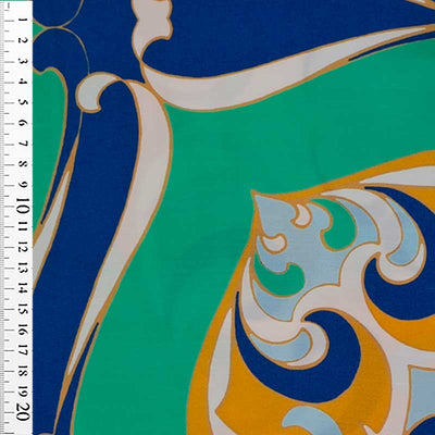 Fast viscose med stor mønster i gul, blå, mint og hvid