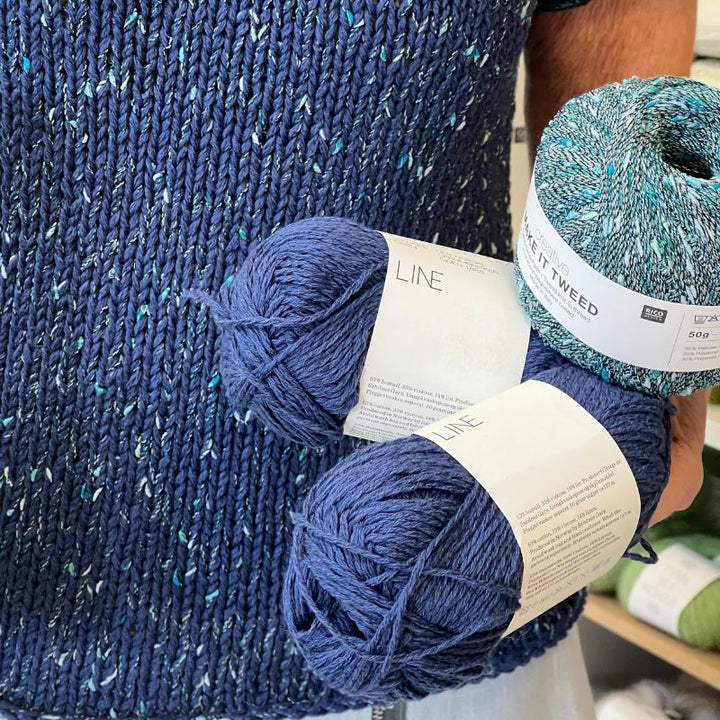 Strikkekit Wave Tee fra PetiteKnit i Line garn og Make it Tweed