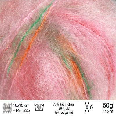 Bella Color garn farve 77 i lyserød, pink og grøn