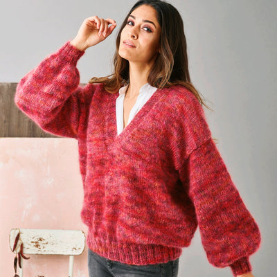 Bella Color oversized sweater med dyb V-hals - KreStoffer