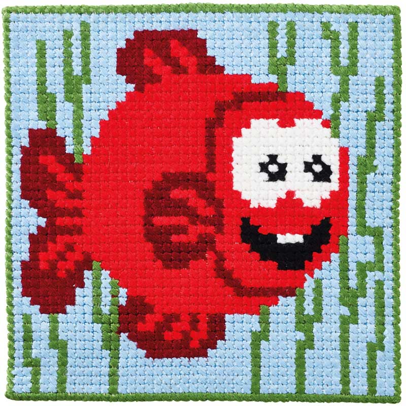 Børnestramaj Fisk, påtrykt broderikit fra Permin - KreStoffer