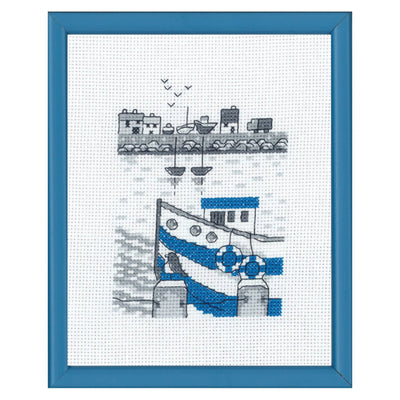 Broderikit - Billede med en fiskekutter - KreStoffer