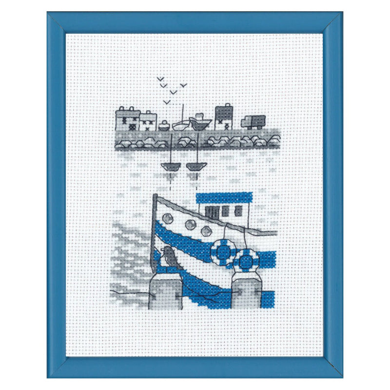 Broderikit - Billede med en fiskekutter - KreStoffer