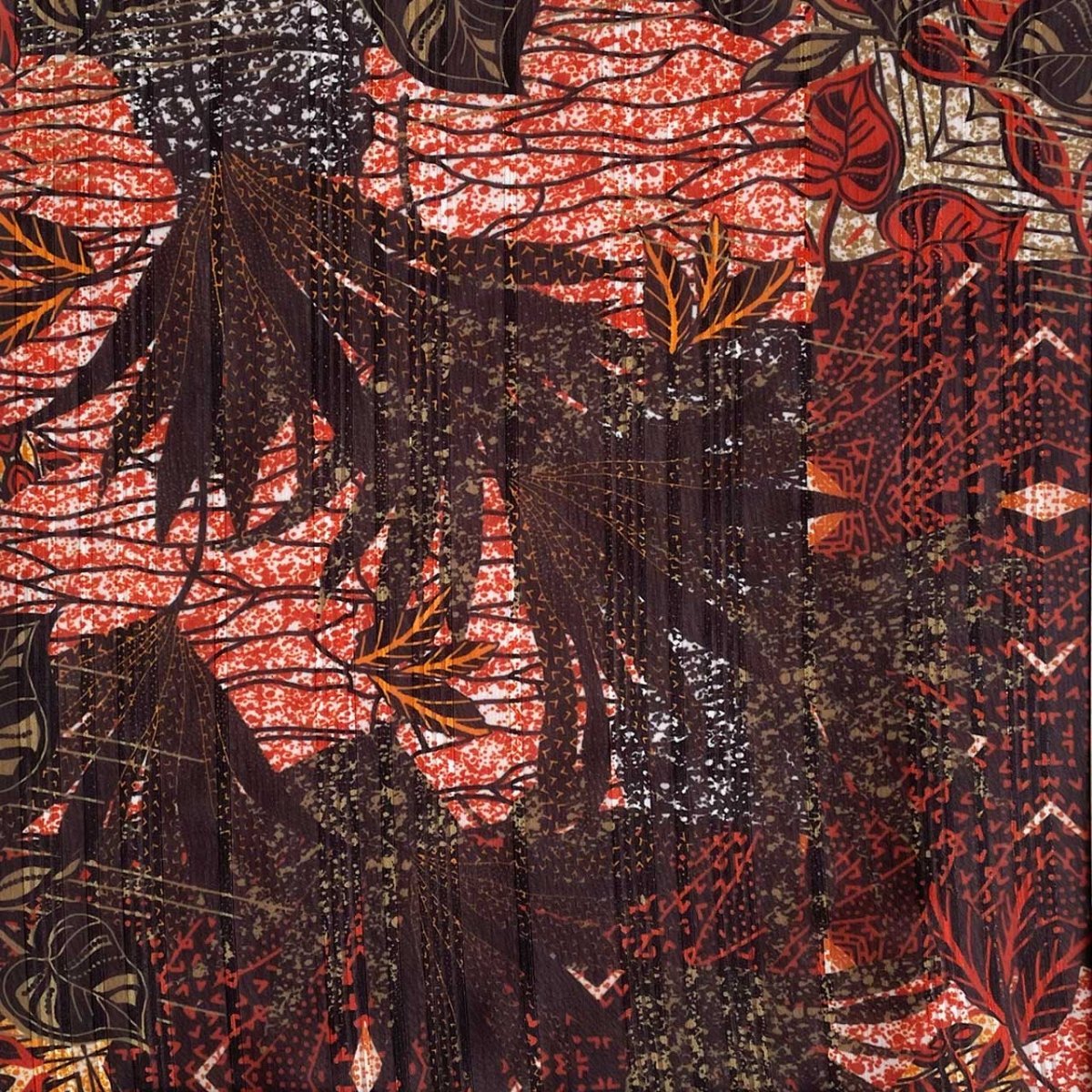 Chiffon med grafiske blomstrer og guldstriber