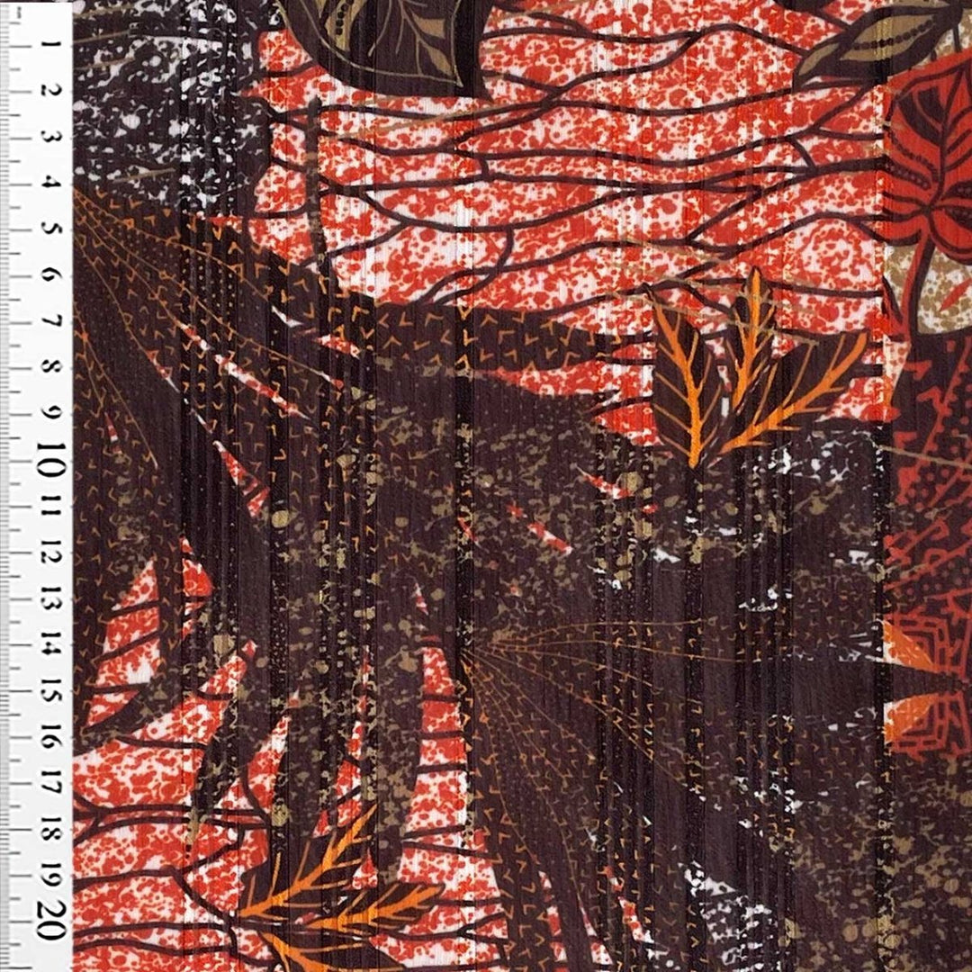 Chiffon med grafiske blomstrer og guldstriber