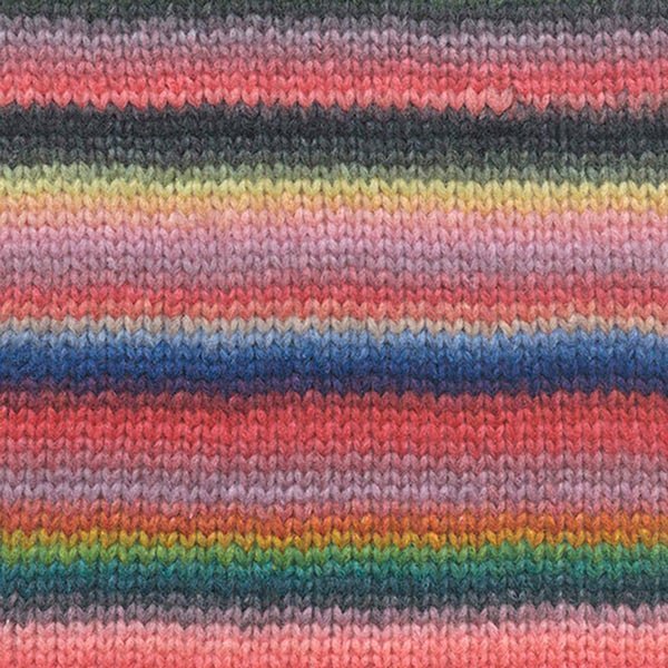 Strikkeprøve Cloud garn fra Lang Yarns farve 08 Koral grøn blå gul