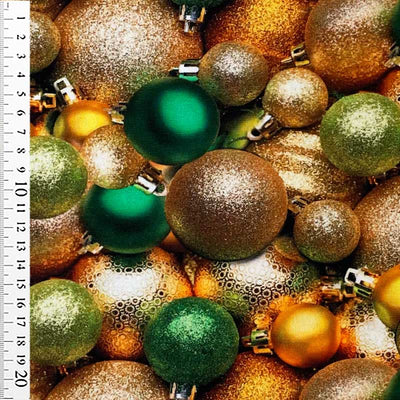 Digital bomuldsjersey med blandede julekugler - KreStoffer