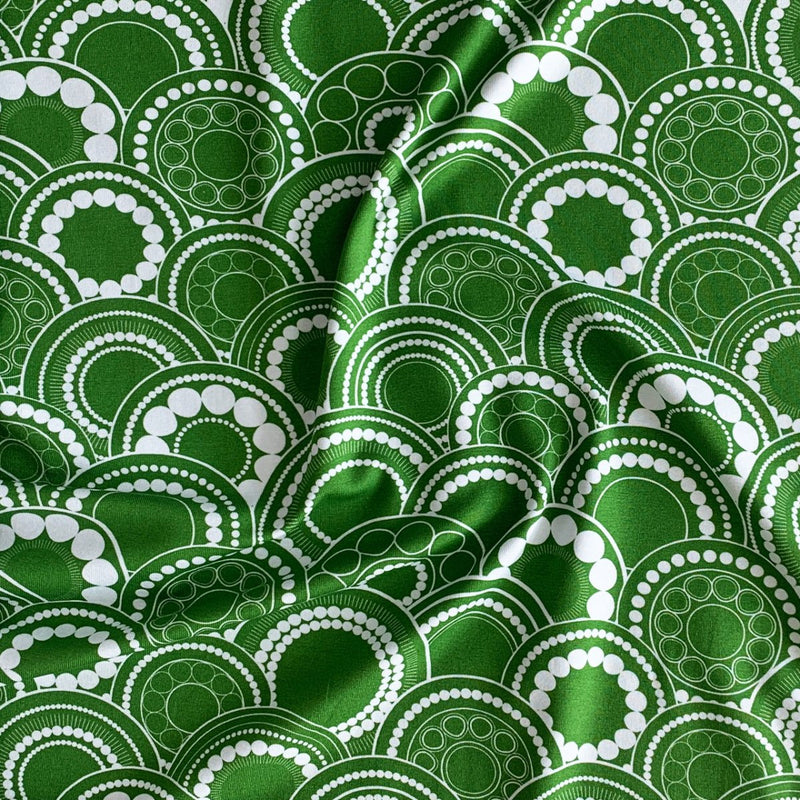 Digital bomuldsjersey med Circel flower, grøn - KreStoffer