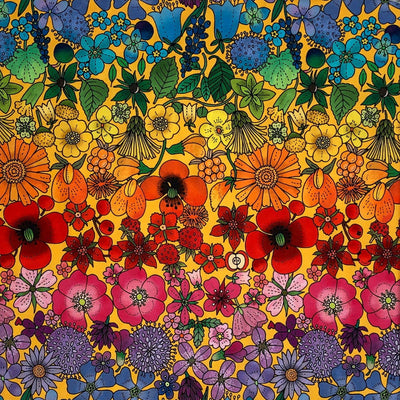 Digital bomuldsjersey med diversity flower, gul - KreStoffer