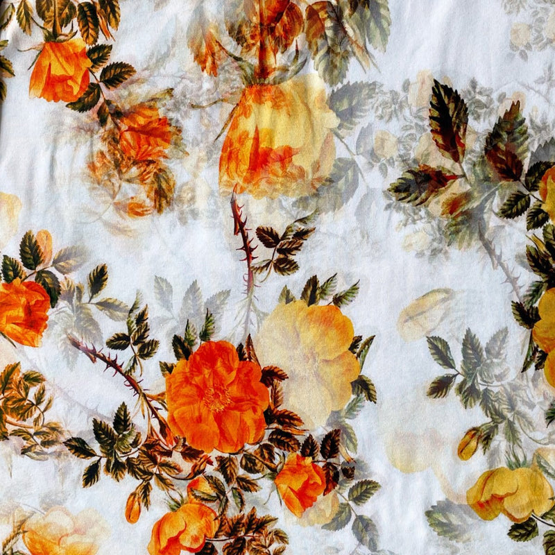 Digital bomuldsjersey med gule og orange roser - KreStoffer