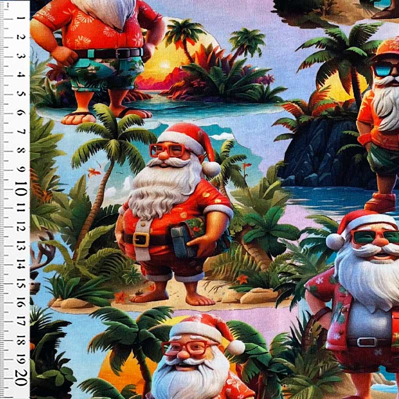 Digital bomuldsjersey med julemanden på stranden - KreStoffer