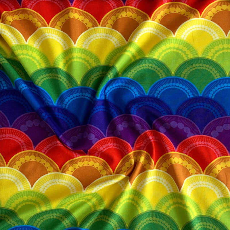 Digital bomuldsjersey med Rainbow Circel flower - KreStoffer