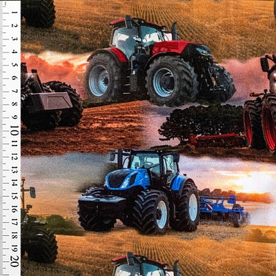 Digital bomuldsjersey med traktor og mejetærsker II - KreStoffer