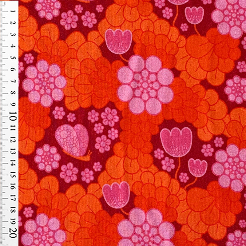 Digital bomuldsjersey med Tulpe flower, orange - KreStoffer