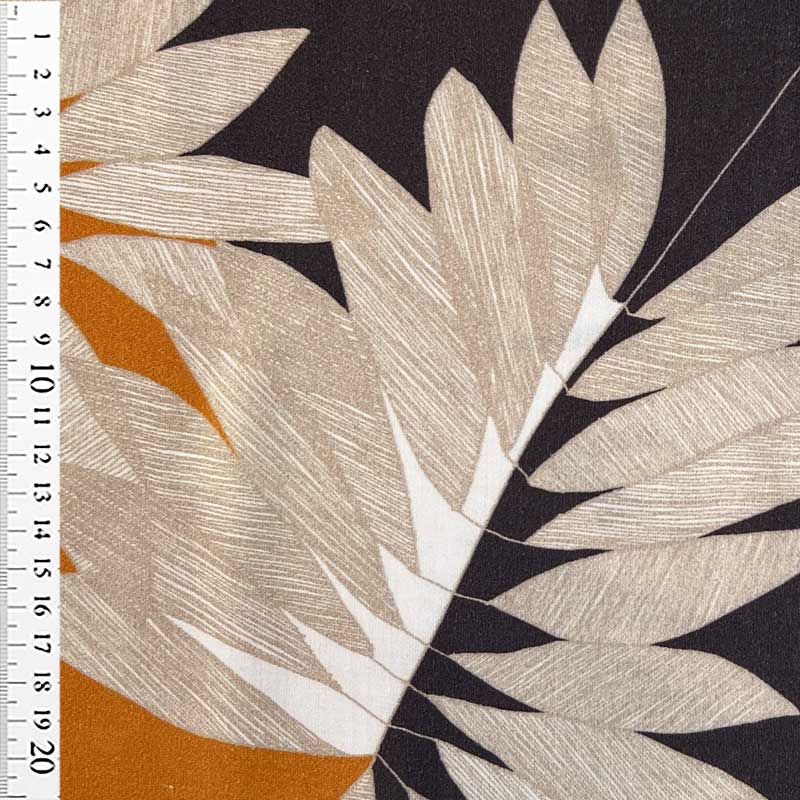 Digital viscose satin med Afrika bladtema - KreStoffer