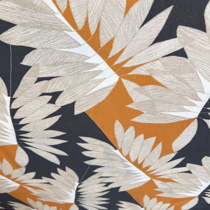 Digital viscose satin med Afrika bladtema - KreStoffer