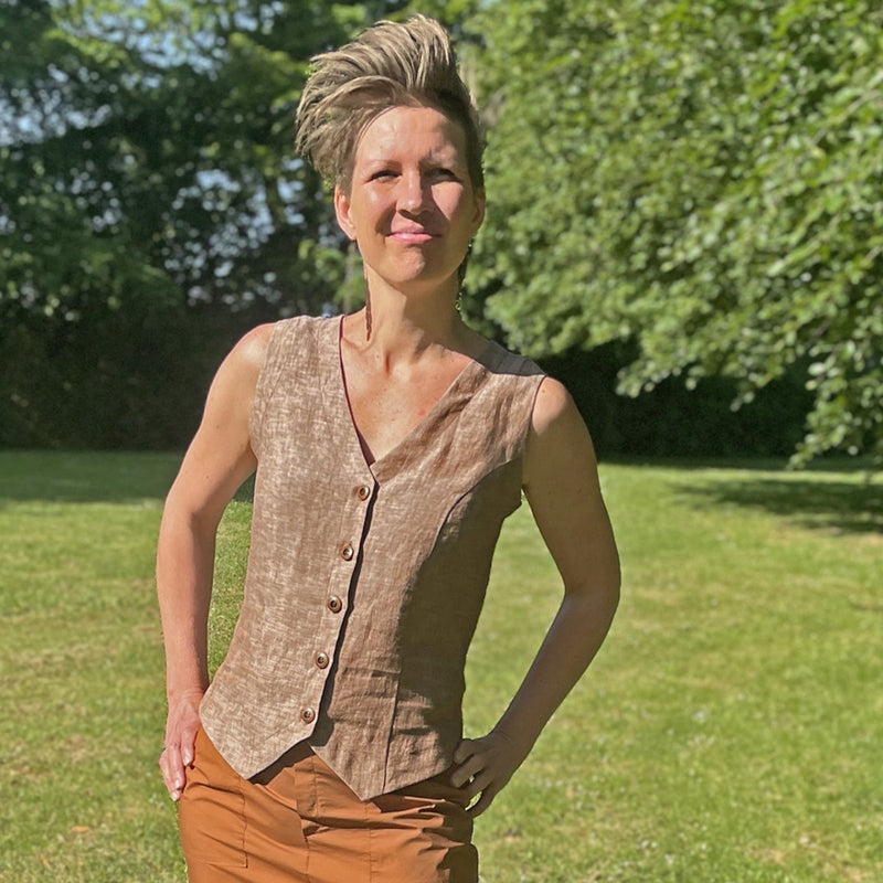 Ensfarvet meleret hør, beige - KreStoffer