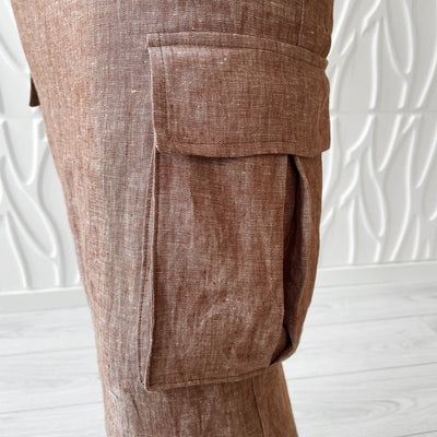 Ensfarvet meleret hør, beige - KreStoffer