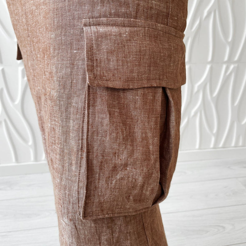 Ensfarvet meleret hør, beige - KreStoffer