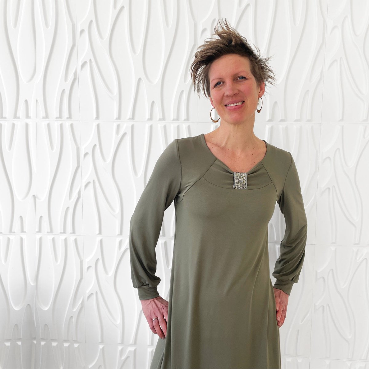 Ensfarvet viscose jersey army