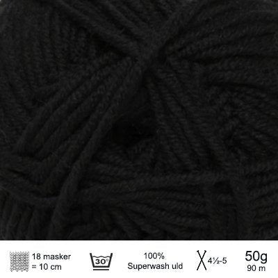 Extrafine merino 90 garn fra Hjertegarn Sort