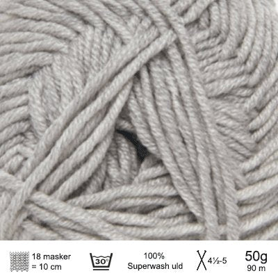 Extrafine merino 90 garn fra Hjertegarn Lys grå