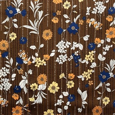 Fast bomuld med blomster på en prik, brun - KreStoffer