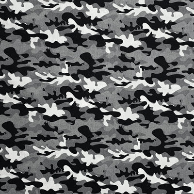 Fast bomuld med camouflage mønster, grå - KreStoffer
